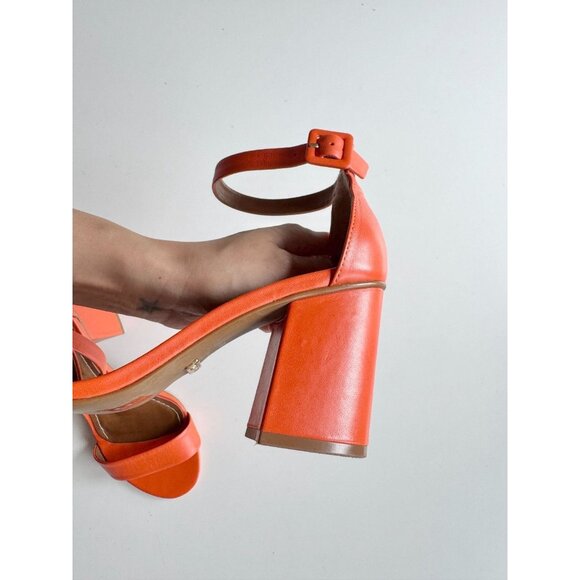 L'INTERVALLE Eos Orange Leather Open Toe Ankle Strap Block Heel Sandals, Size 7 - Picture 8 of 14
